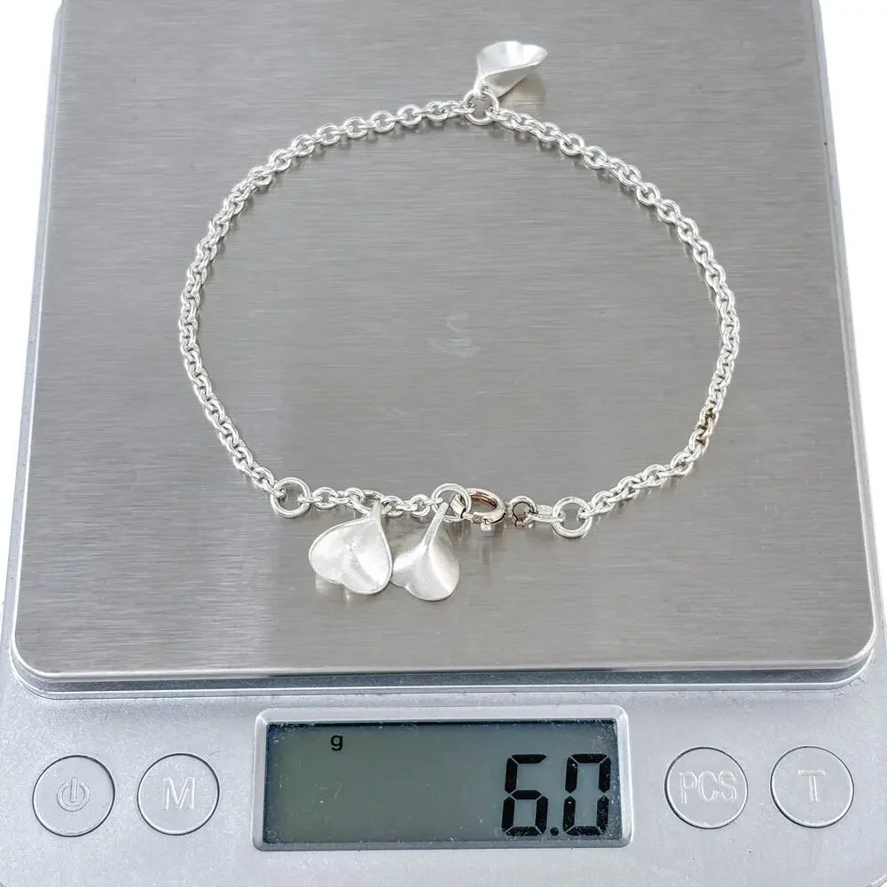 Vintage Sterling Silver 925 Heart Charm Bracelet 7.25